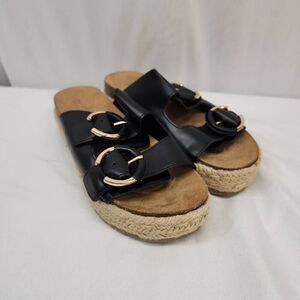Market & Spruce Size 8 Womens Sandals Strappy Buckles Black Platform